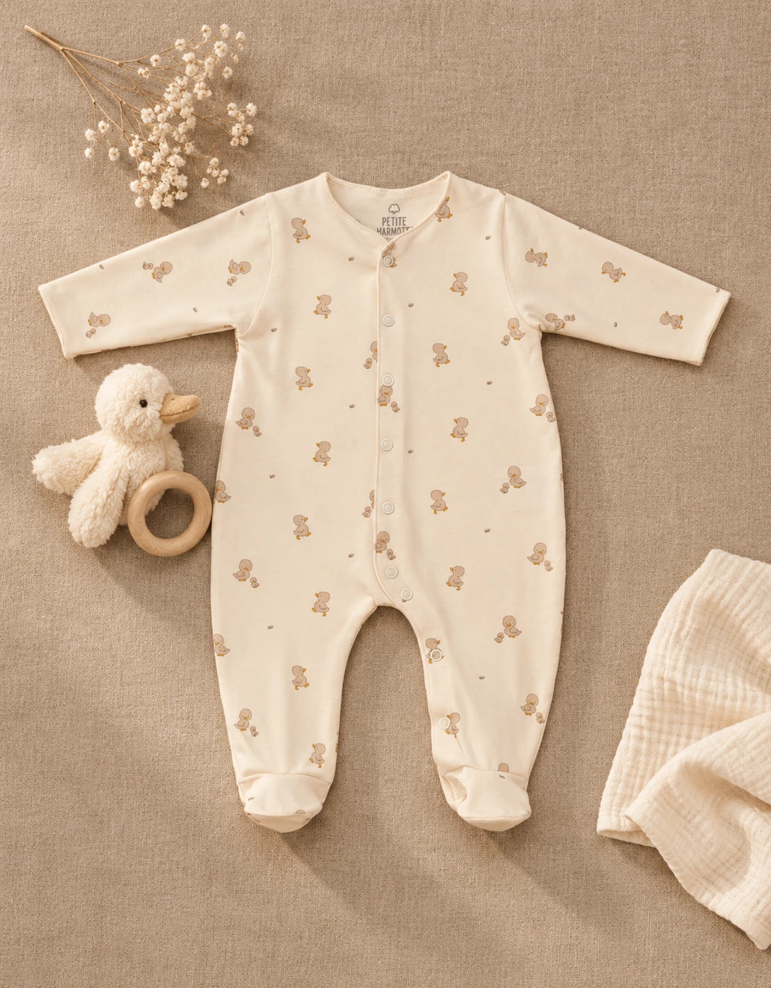 pijama bebé algodón orgánico estampado patos - petite marmotte