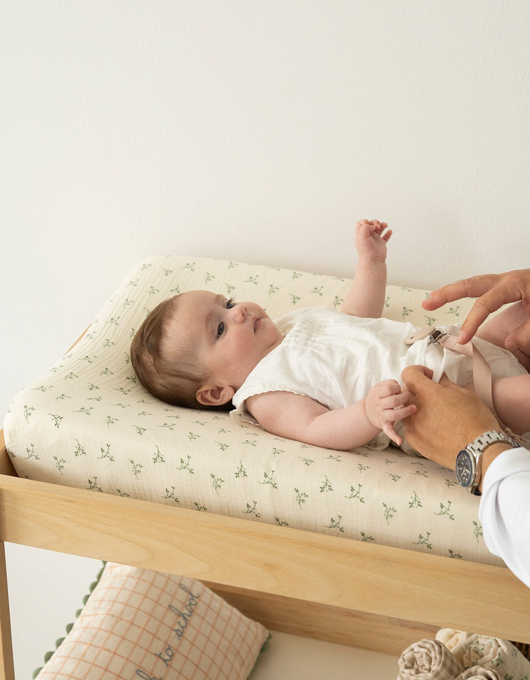 Housse de matelas à langer en mousseline Crème Olive