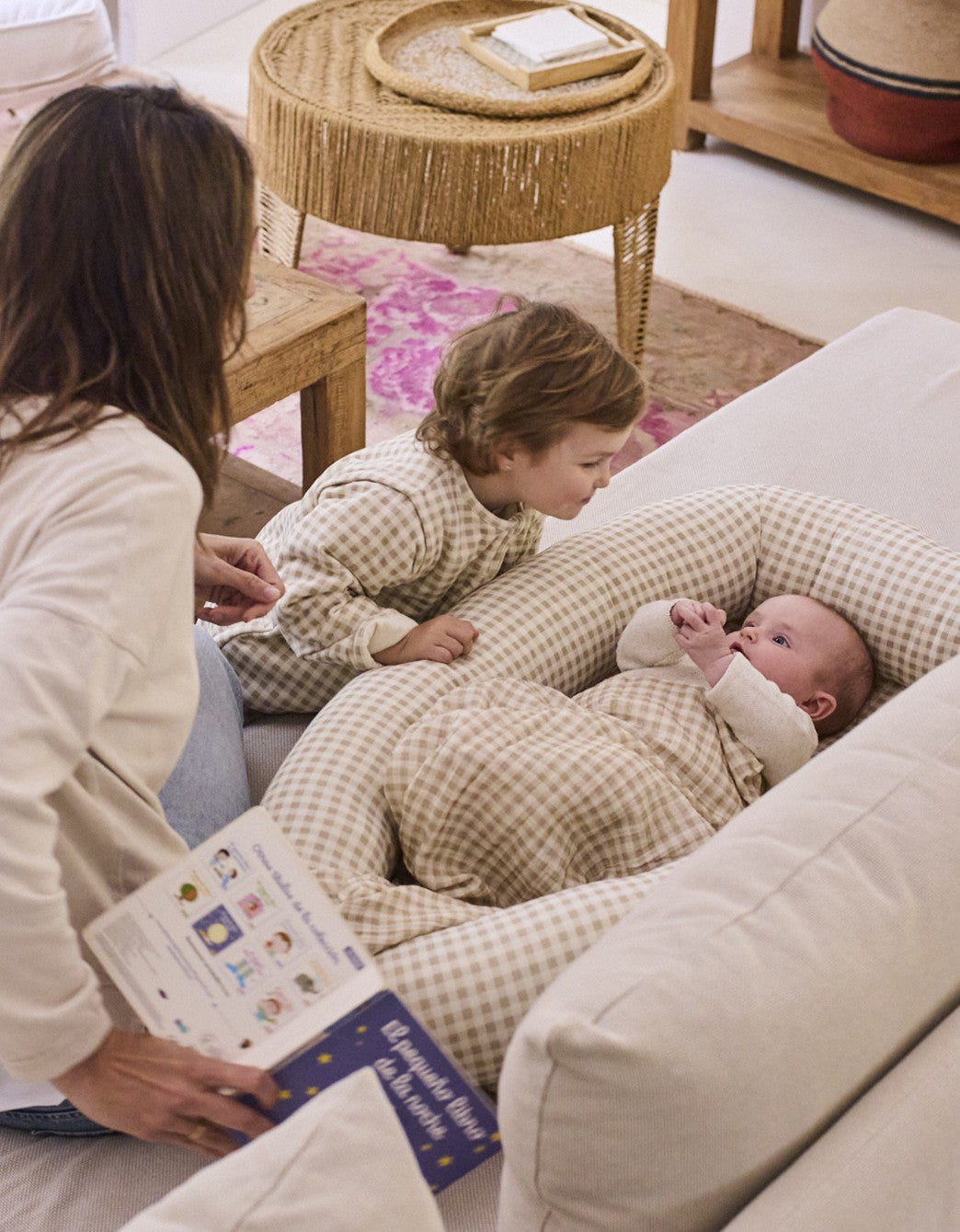 Mousseline Vichy sable pour bébé
