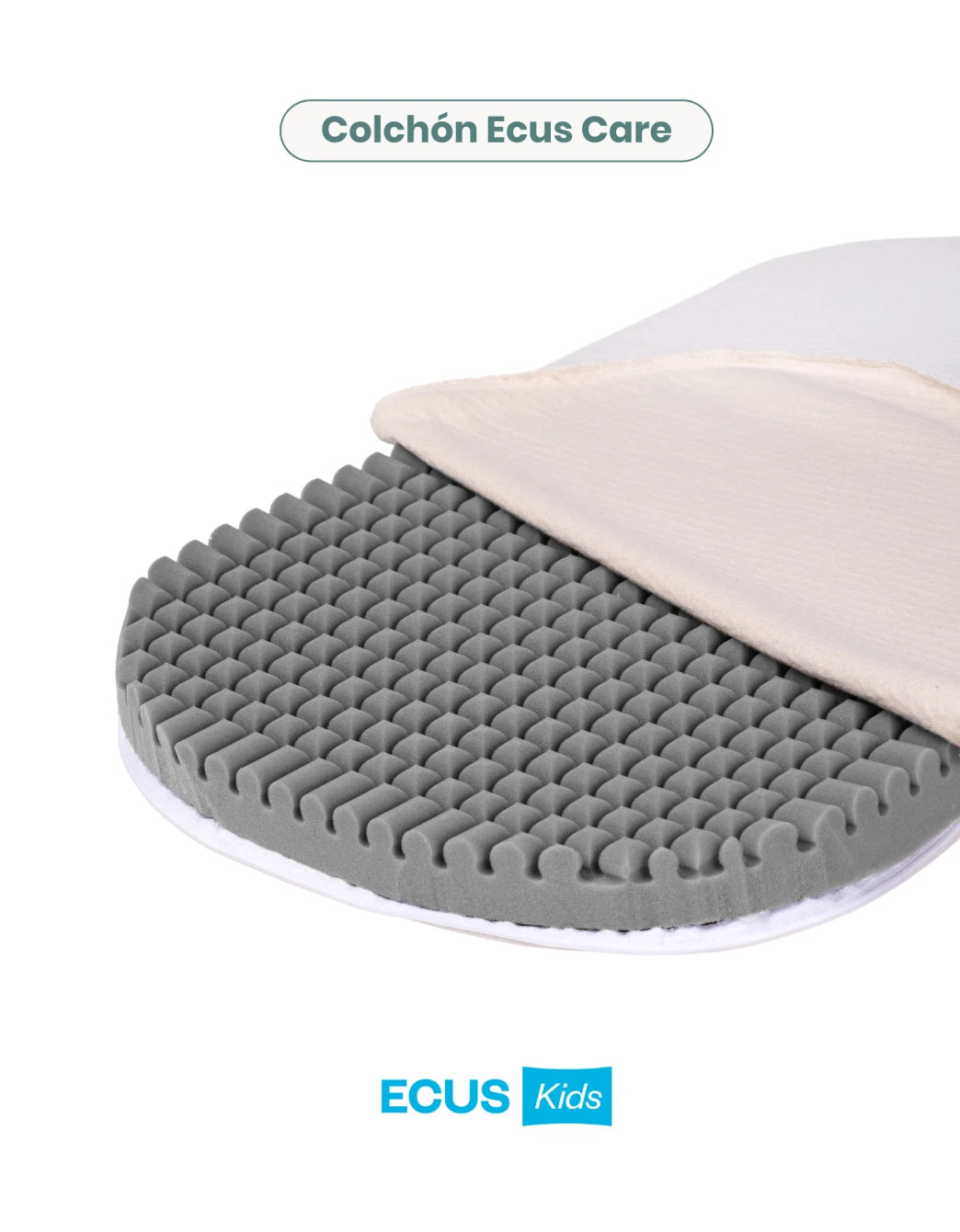 Colchón Care de Ecus Kids para nido bebé, con diseño firme y seguro para favorecer un descanso confortable.