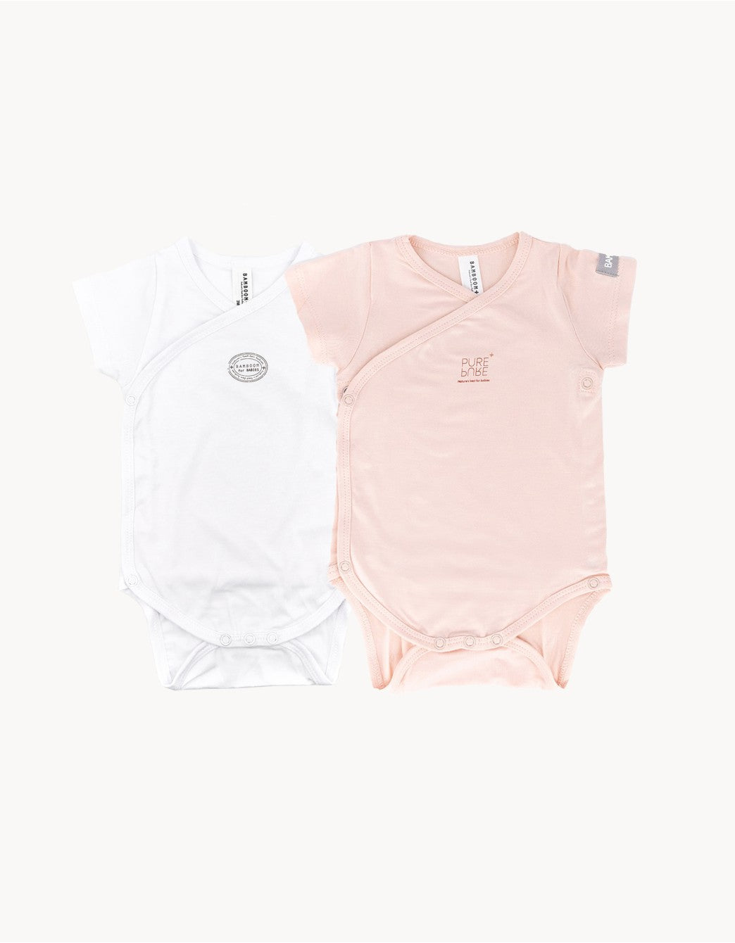 Pack of 2 Bamboo Bodysuits, White-Pink