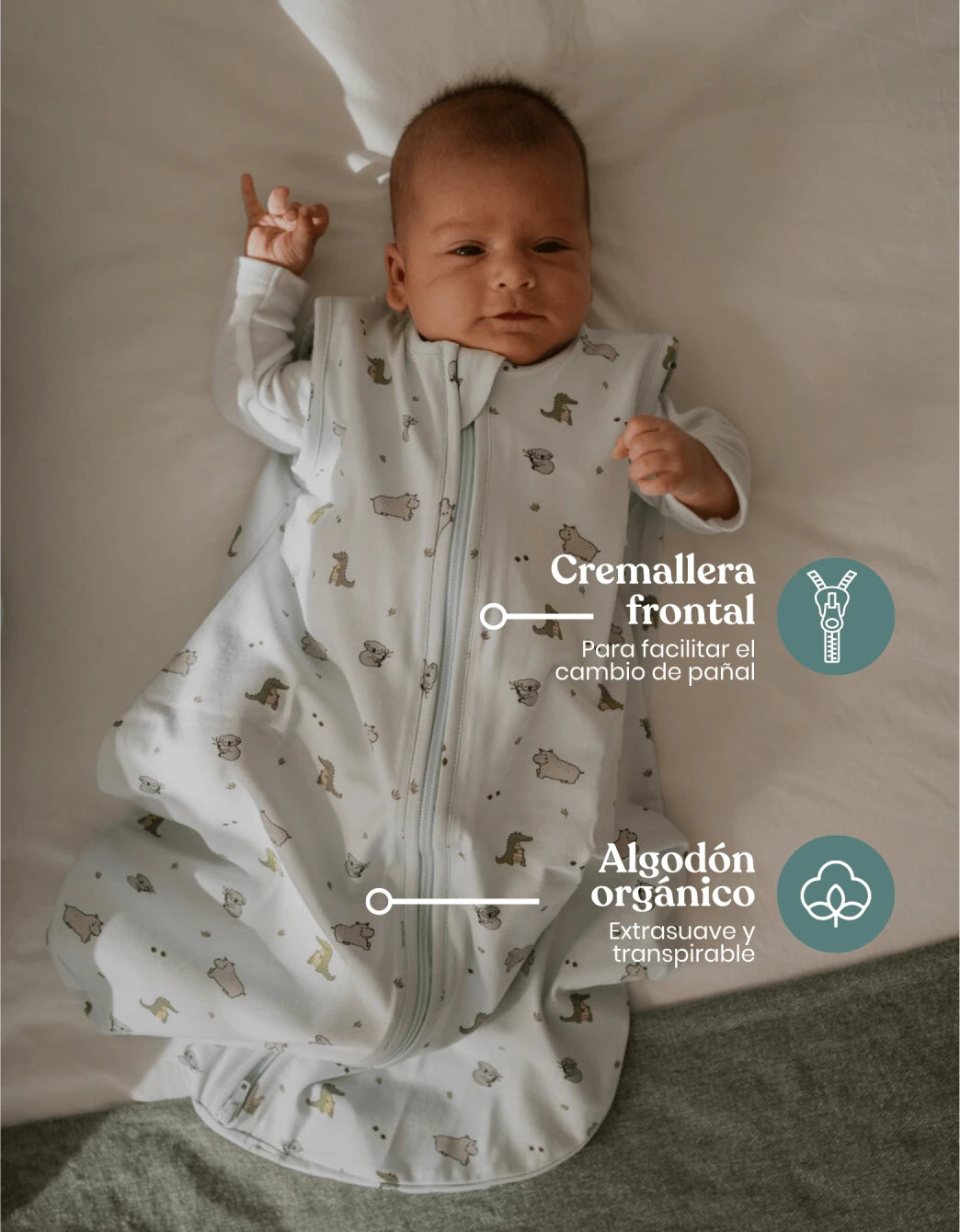 Saco de dormir bebé Wild TOG 0,5 con cremallera frontal y algodón orgánico.
